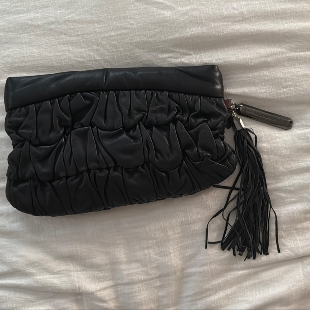 Jill Stuart Black Ruched Clutch with Tassel